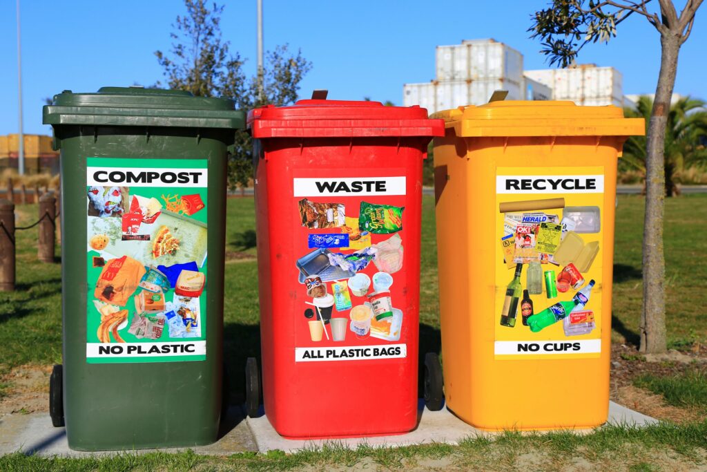 Three types of bins for easy waste management.